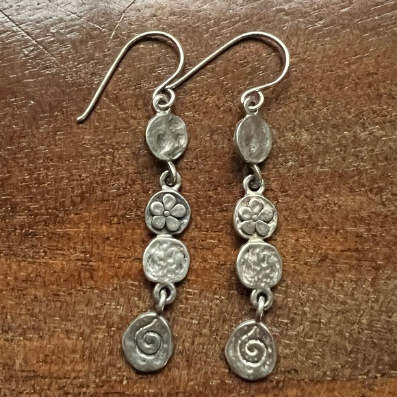 Silpada Sterling Silver flower/swirl drop earrings and micro turquoise studs - Picture 2 of 5